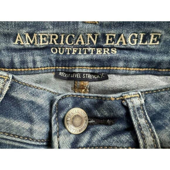 American Eagle Outfitters Distressed Denim Mini Skirt Front & Back Pockets Sz 0 - Picture 3 of 4